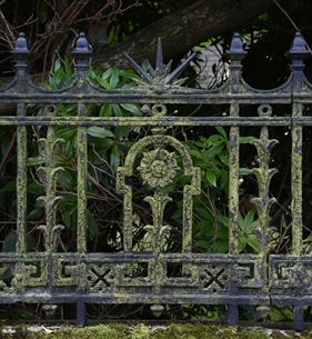 A historical decorative iron railing in the village of Mauchline, East Ayrshire
