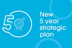 New five year strategic plan icon showing number 5 with target in the middle