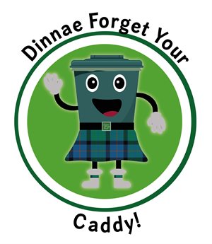 Dinnae forget your caddy icon - bin caddy character wearing a kilt