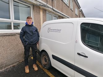 David standing beside an East Ayrshire Council van