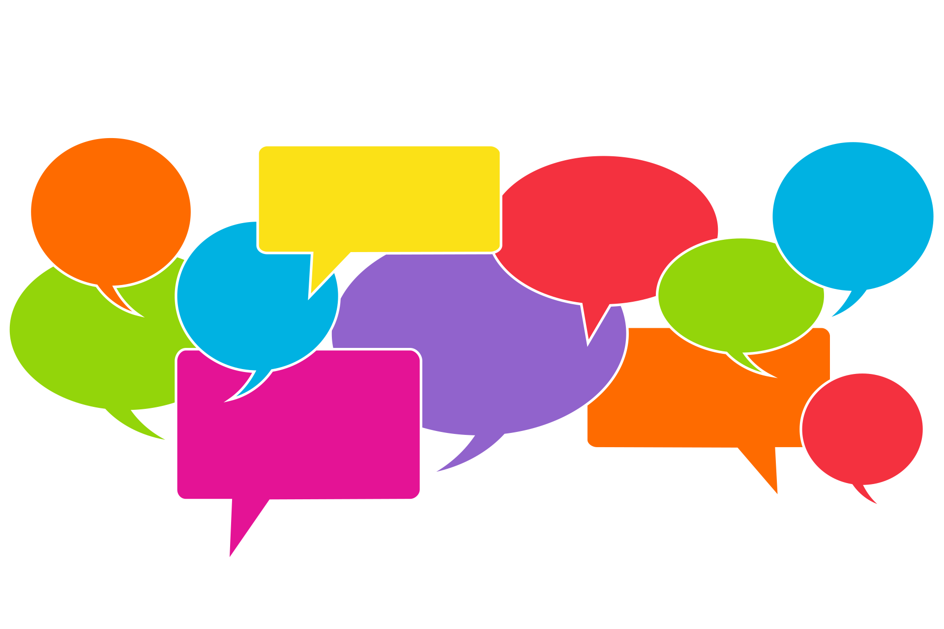 Speech bubbles in different colours representing communicating