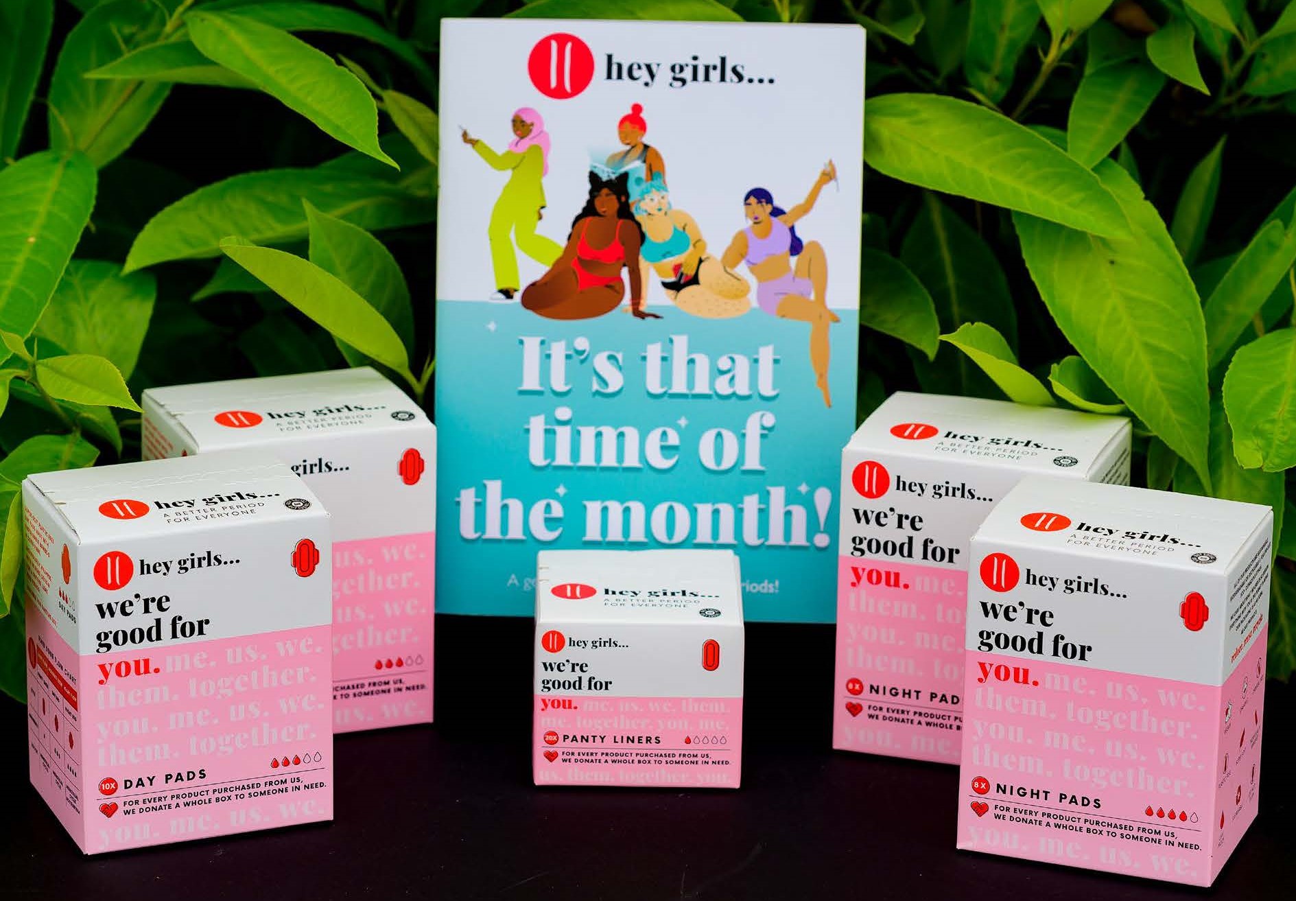 Packaging for 'hey girls' pads and liners