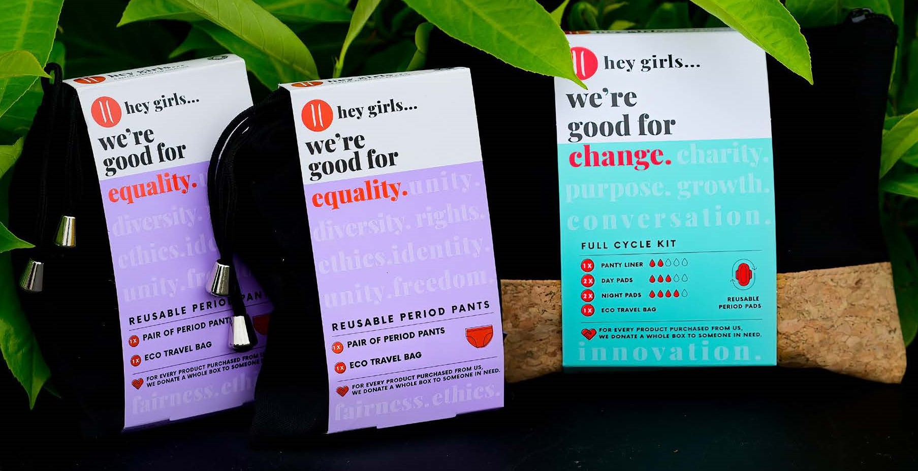 Packaging for 'hey girls' period pants