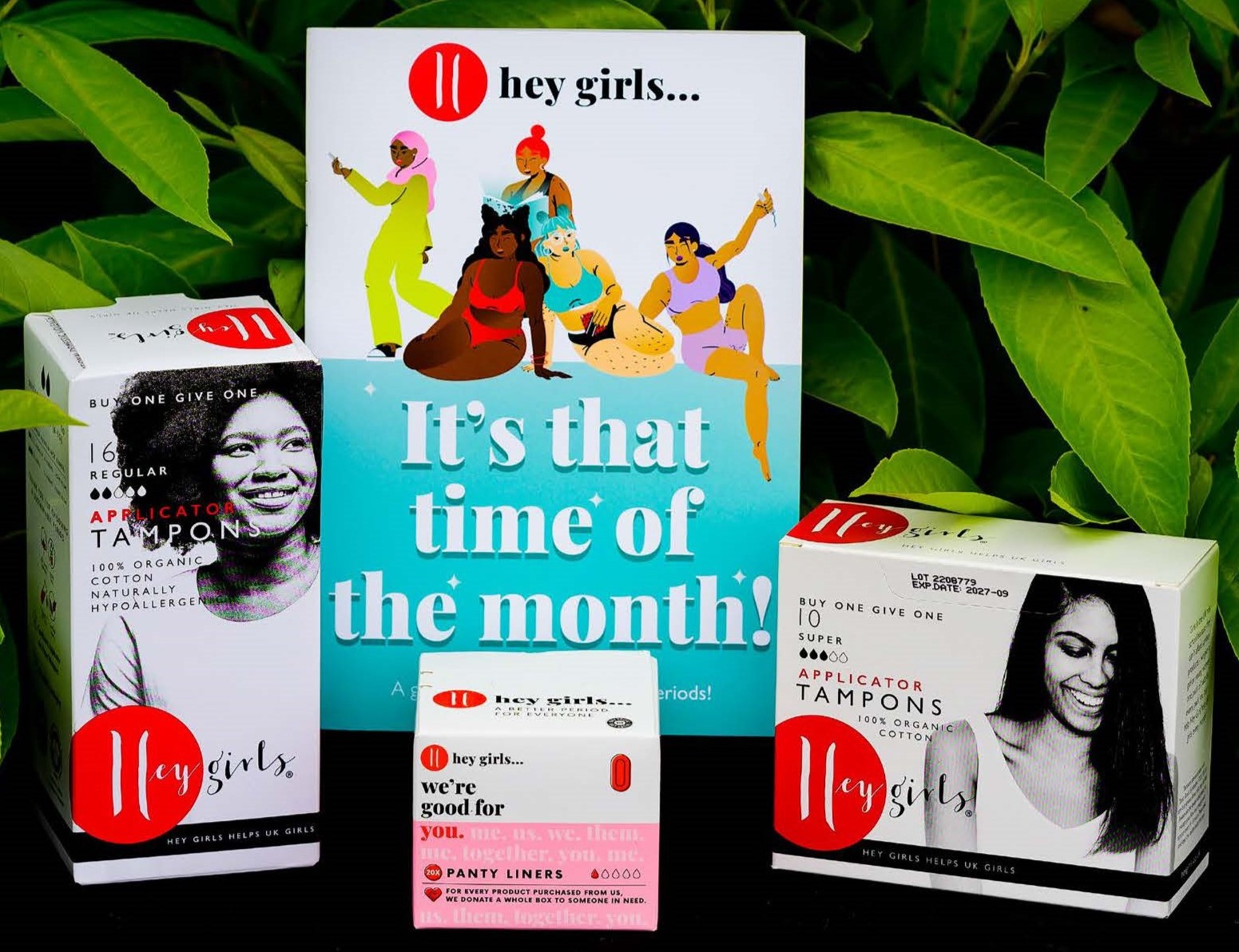 Packaging for 'hey girls' tampons and liners