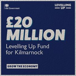 HM Government Levelling Up Fund logo for Kilmarnock: £20 million - Grow the Economy