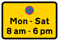 Parking sign - single yellow lines, days and times