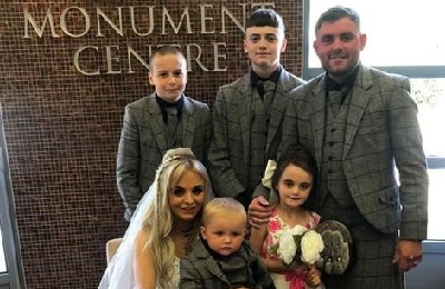 Bride, groom and children at the Burns Monument Centre